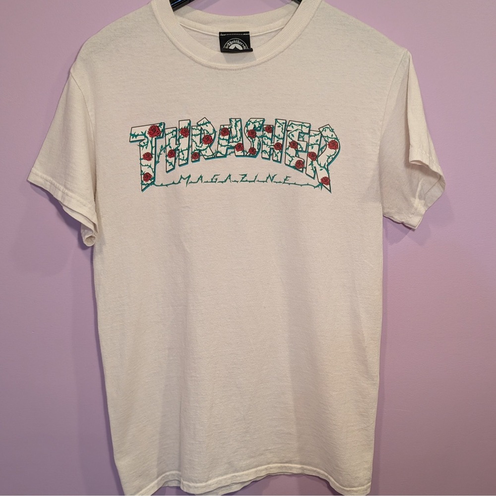 Thrasher Magazine Rose Thorn Logo TShirt Women S White Skate Streetwear Coquette
